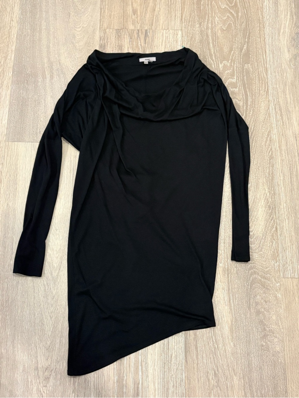 Helmut Lang Black Long-Sleeve Cowl Neck Dress